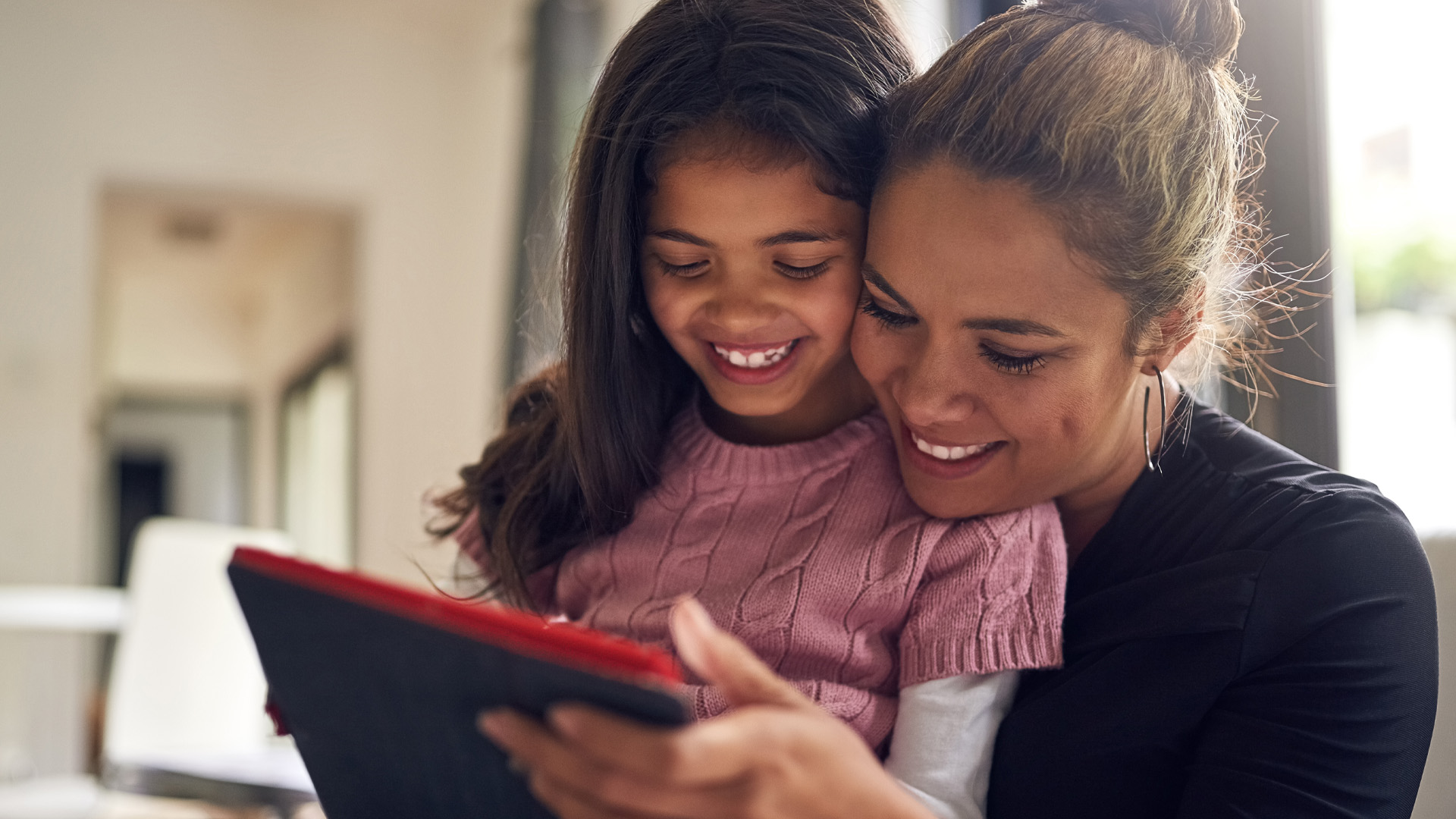 girl with mother on tablet for elearning girl with mother on tablet for elearning